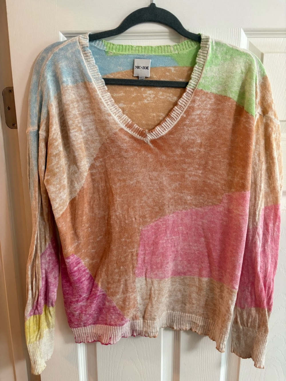 Nic+Zoe sweater 100% cotton colorful v neck pullover contemporary women's M